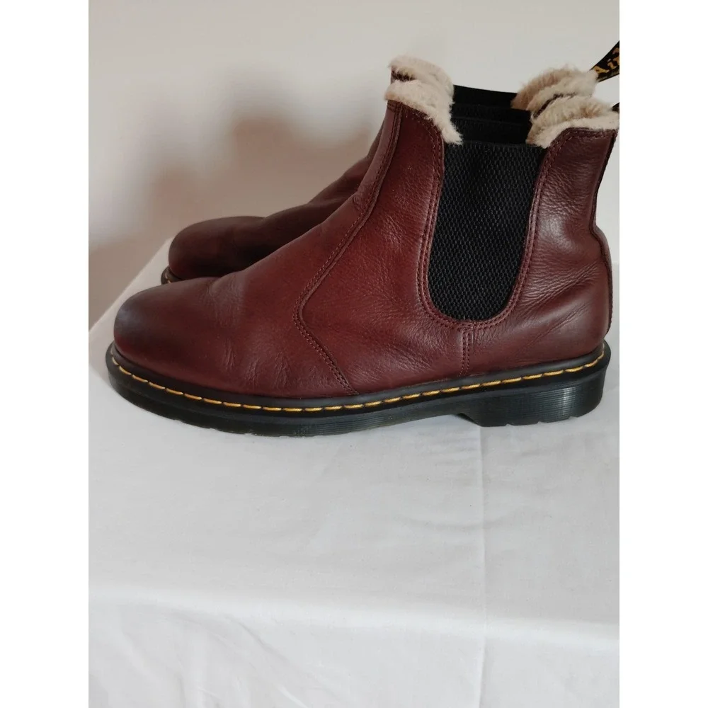 Dr. Martens 2976 FL Fur Lined Dark Brown Leather Chelsea Western Boots Men 12
